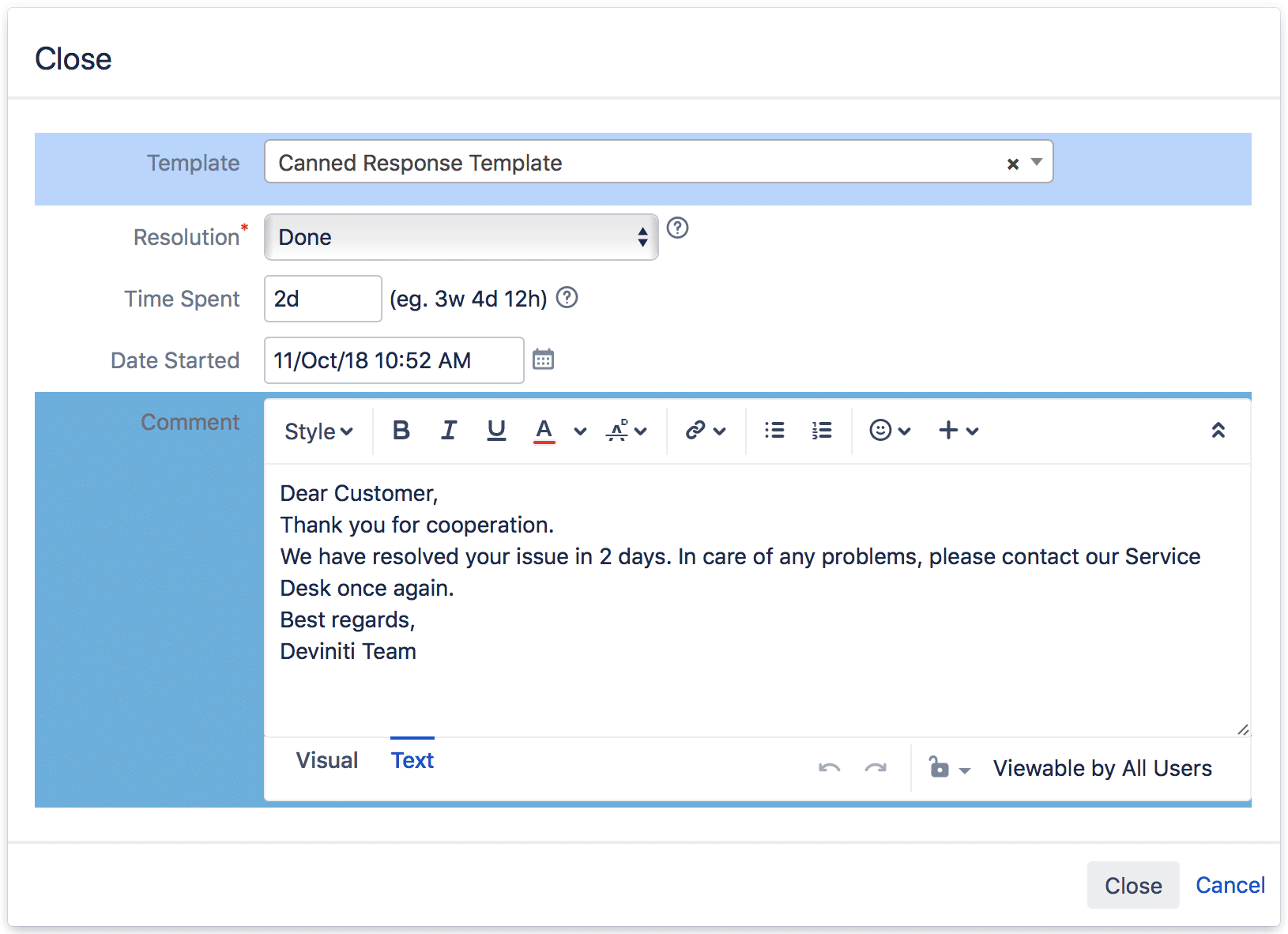 Response templates for requests
