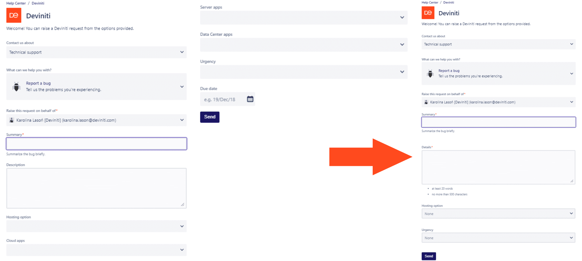 Default and dynamic request forms in Jira Service Management page view