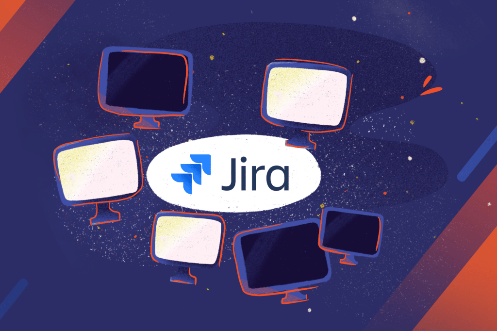 Monitors and Jira logo ilustration