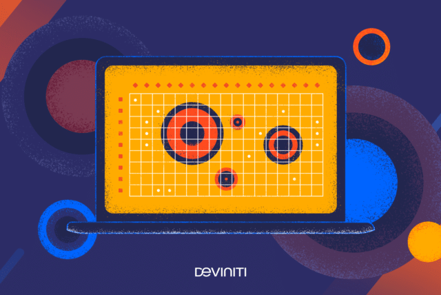 Deviniti illustration with a laptop and Requirements Traceability Matrix feature