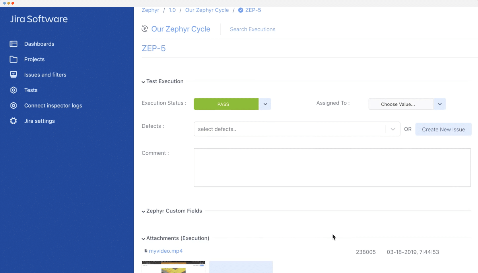 Zephyr's interface differs from the Atlassian product look