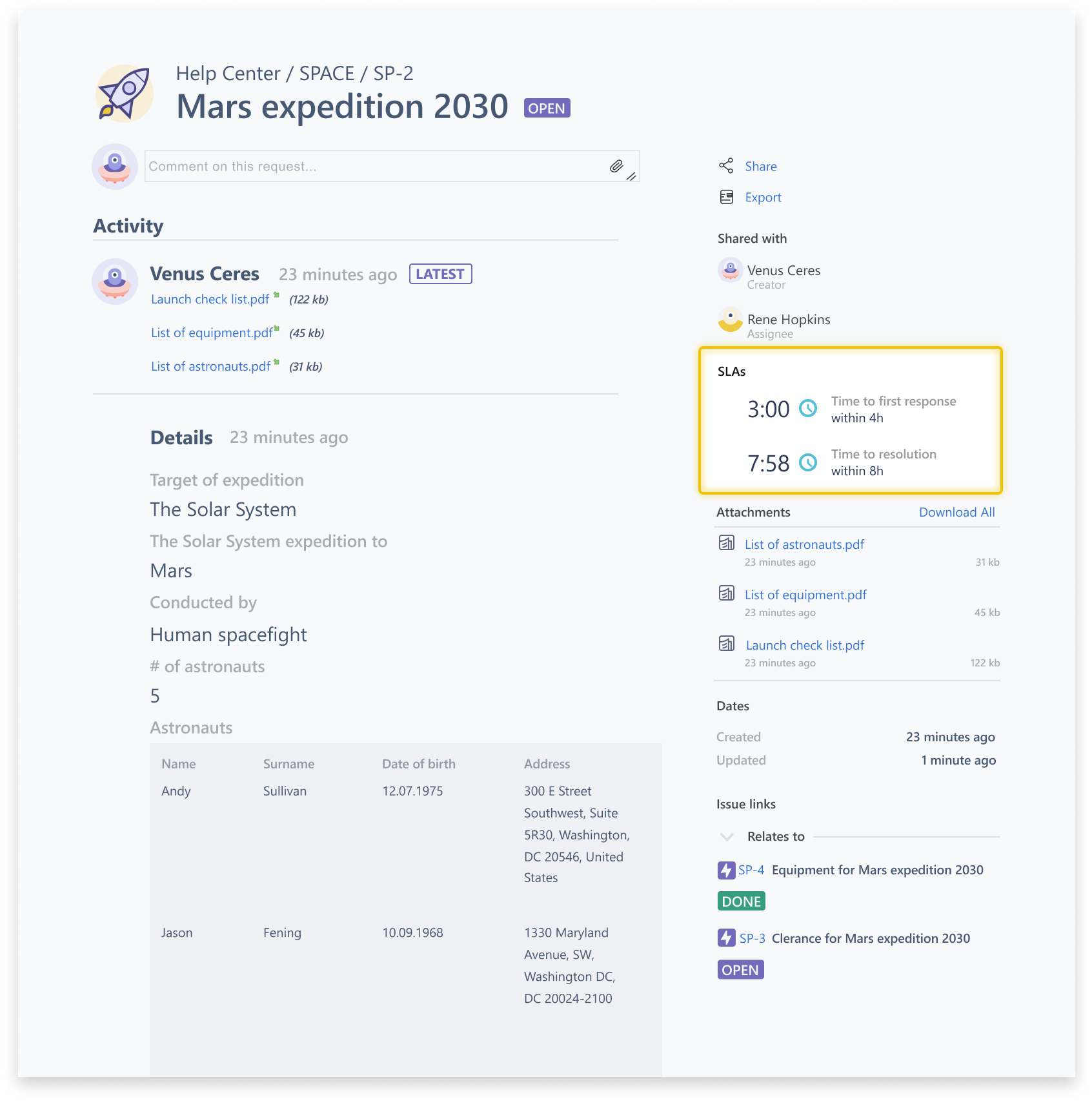 Extension for Jira Service Management screen view