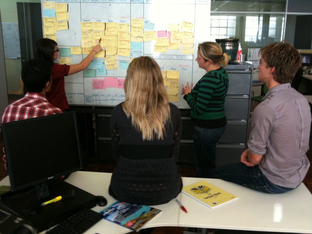 LonelyPlanet legal team working with their physical Kanban board