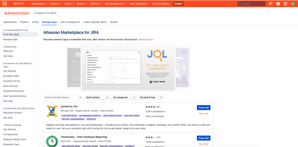 With the Universal Plugin Manager, you can browse Marketplace apps inside Jira Data Center