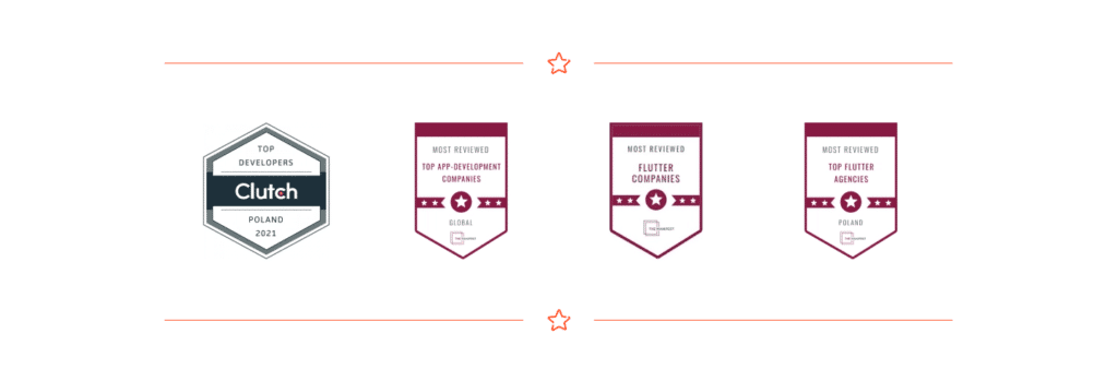 Deviniti's badges related to Flutter app development