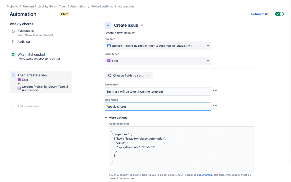 Issue templates automation screen