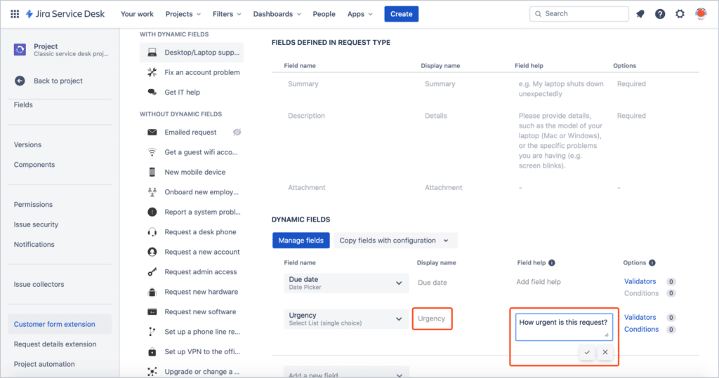Dynamic Forms in Extension for Jira Service Management