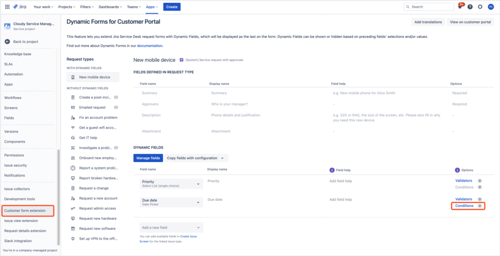 Conditions in Extension for Jira Service Management