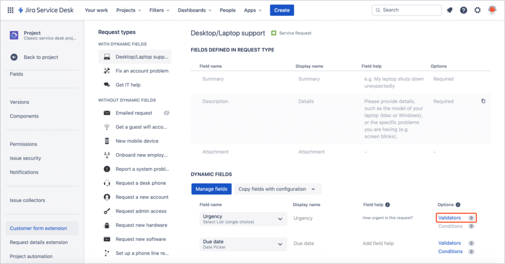 Validators in Extension for Jira Service Management