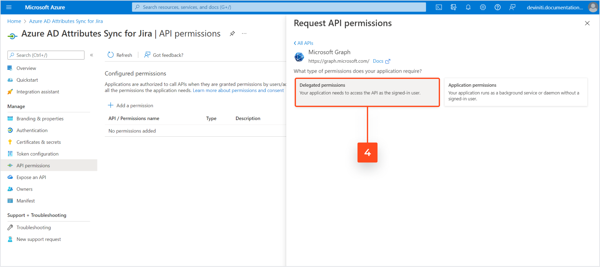 Jira Active Directory integration with Azure AD Attributes - Selecting delegated permissions in Azure