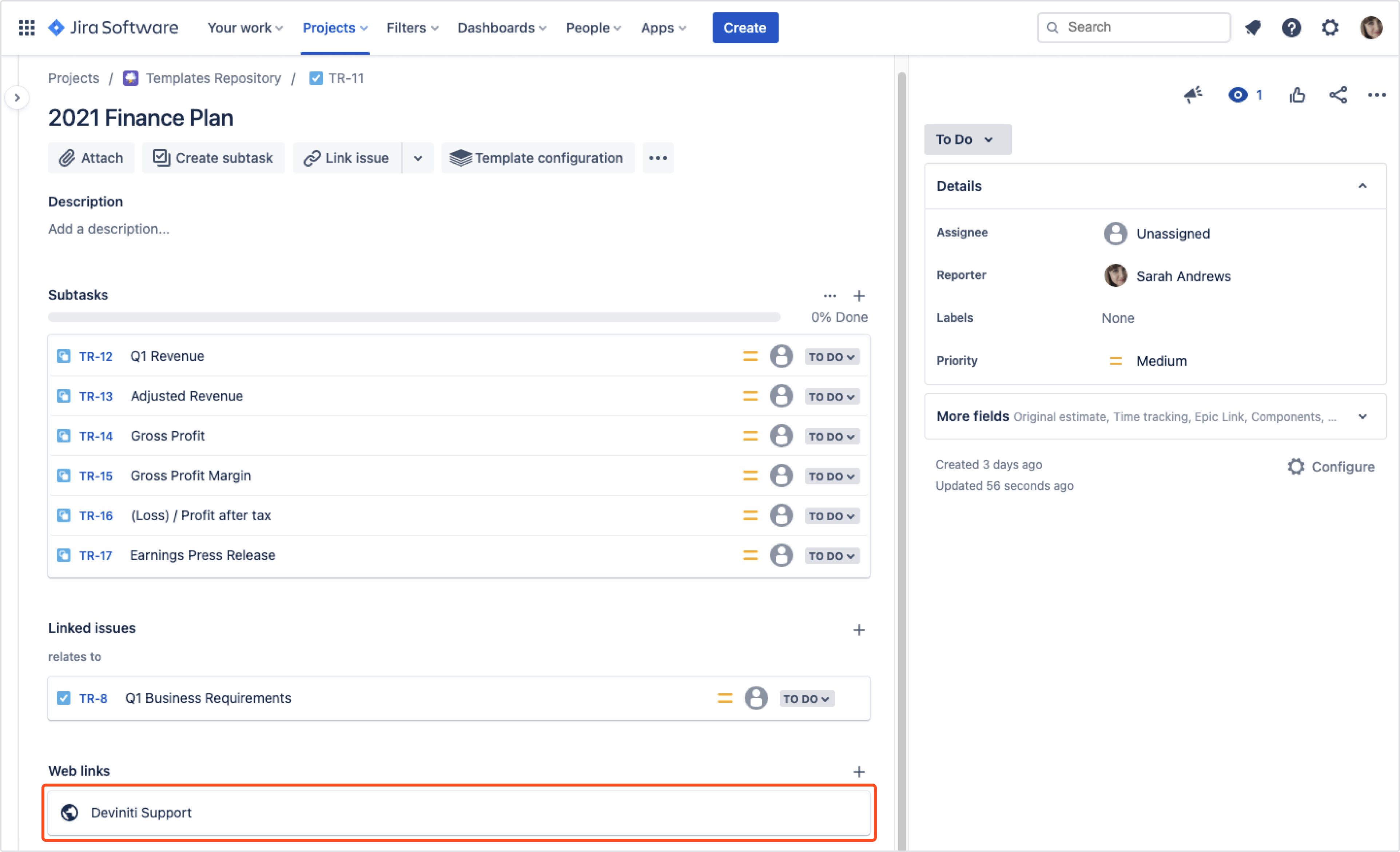 Issue Templates for Jira Cloud: Copy links and linked issues