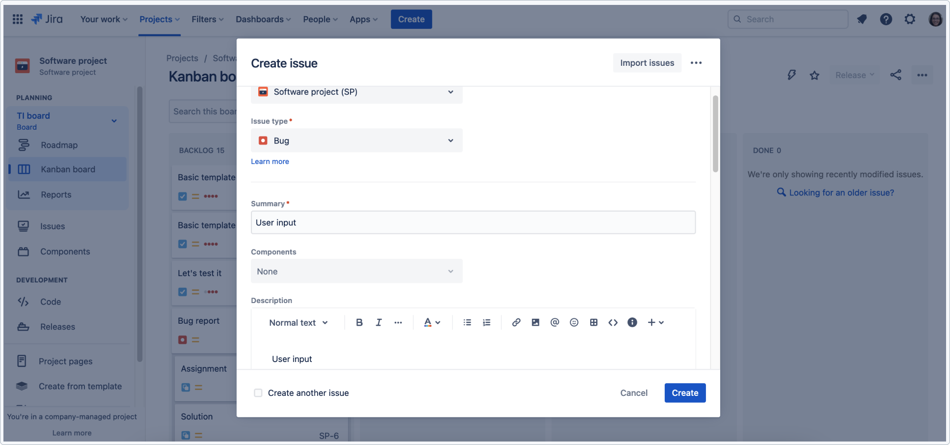 Issue Templates for Jira Cloud: Default templates