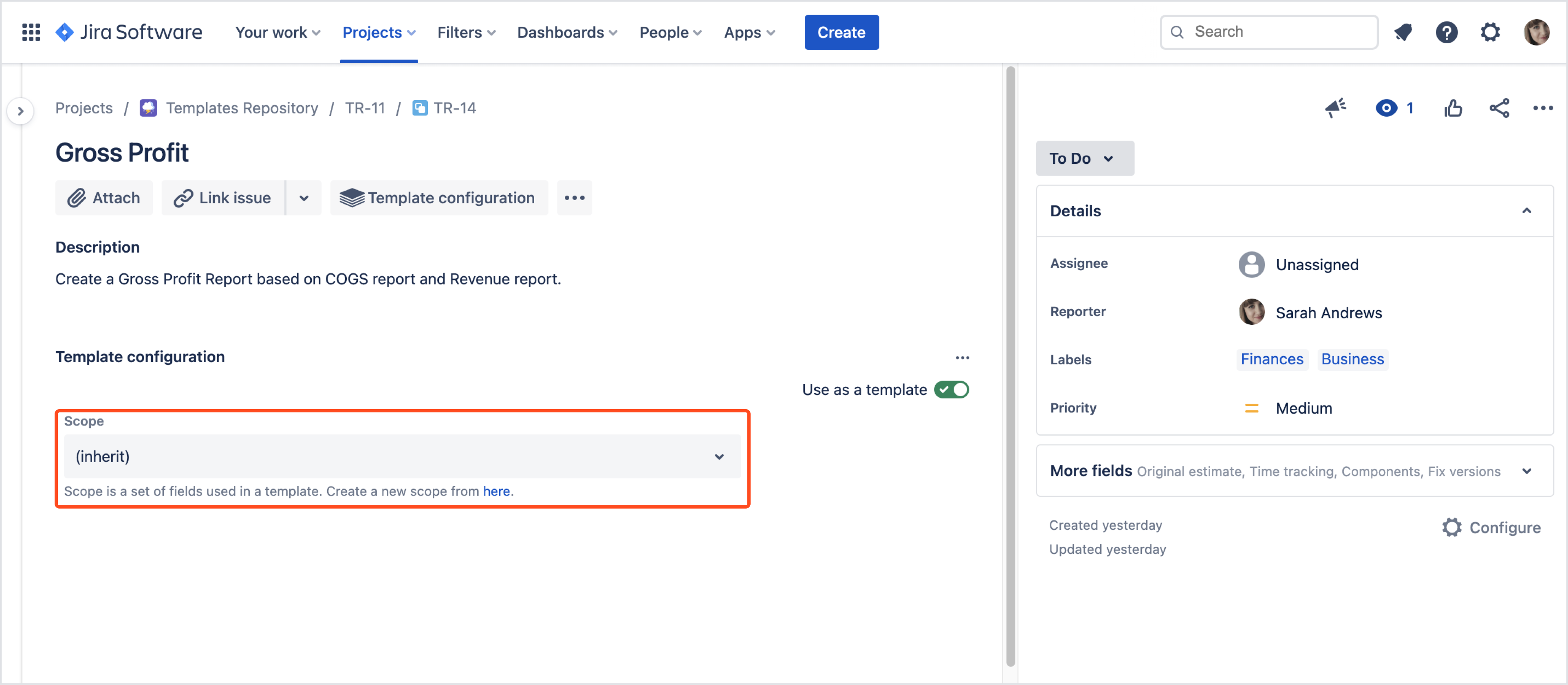 Issue Templates for Jira Cloud: Set of fields - Scope
