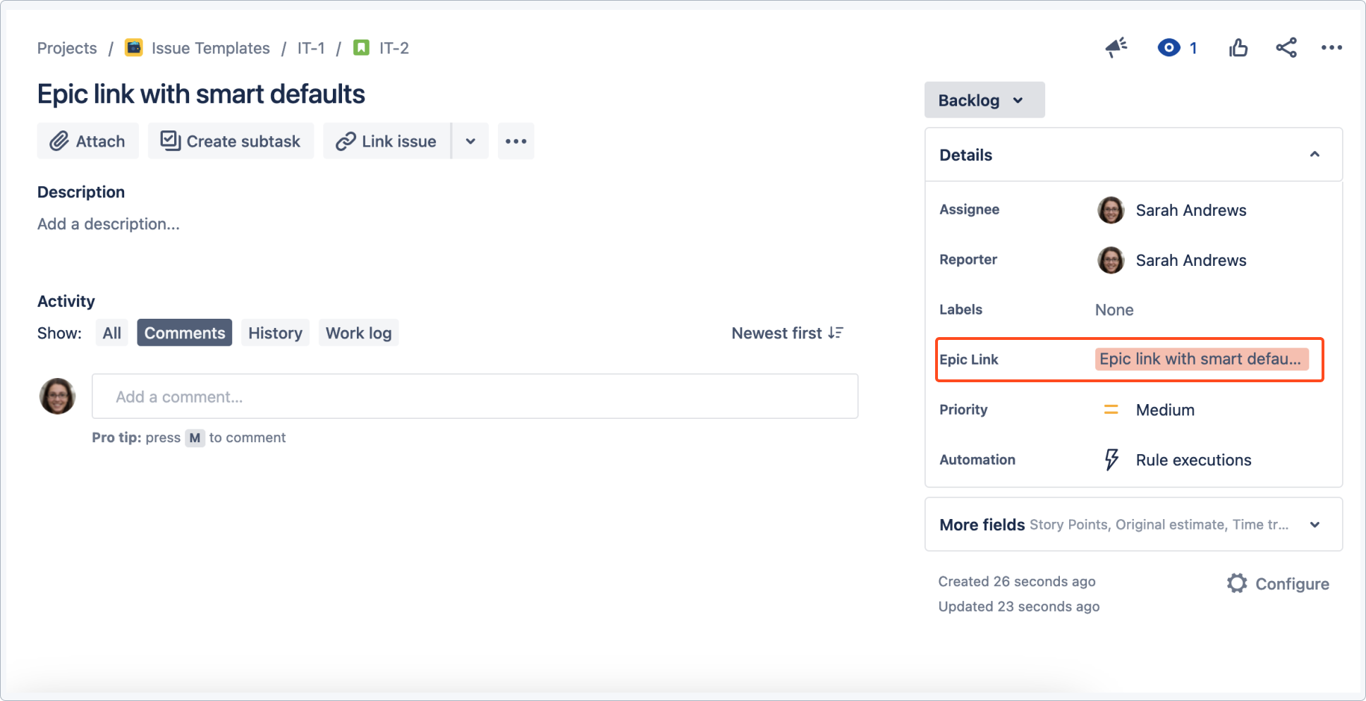 Issue Templates for Jira Cloud: Static Variables