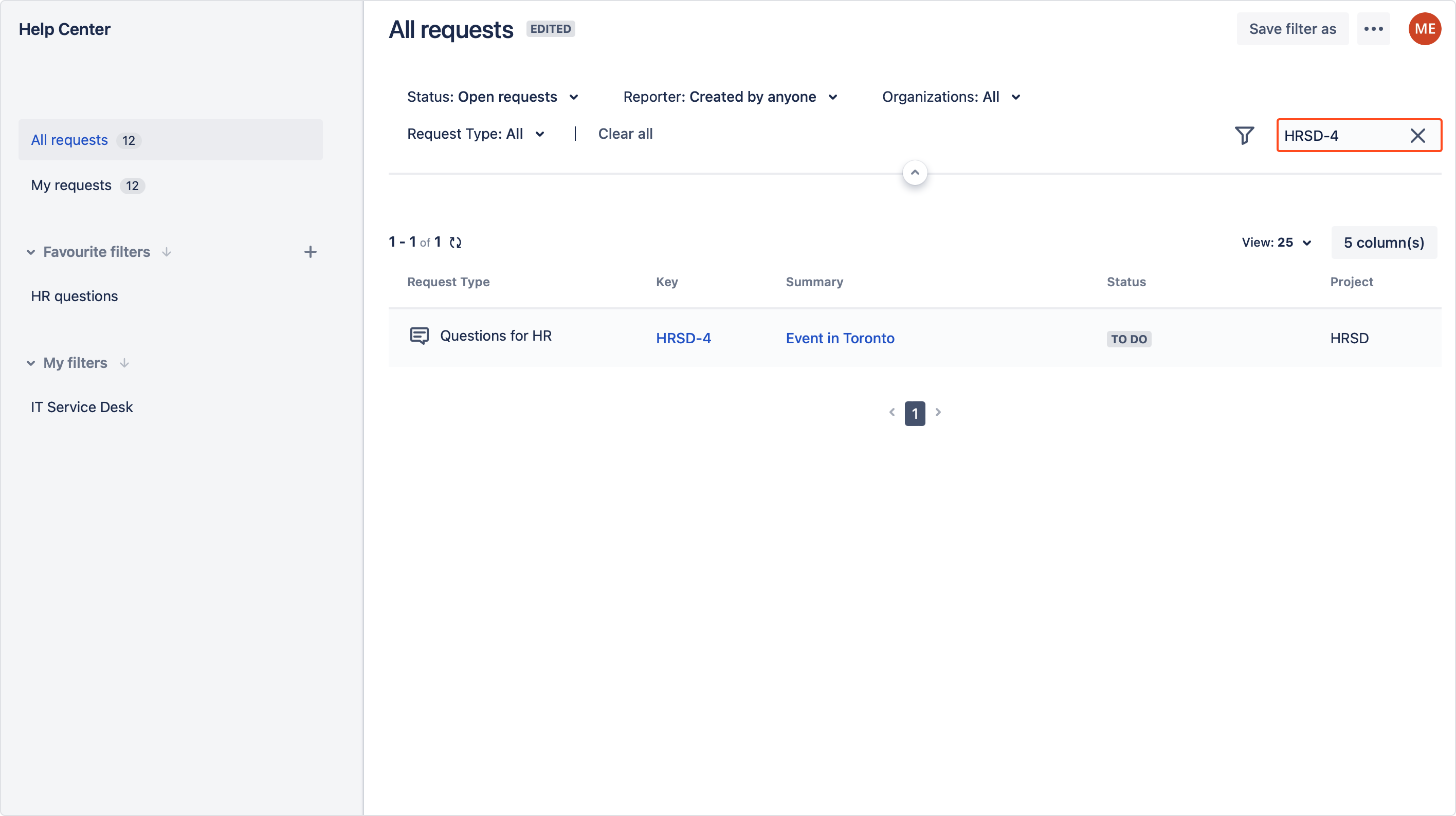 My Requests Extensions for jira service management - Issue Key search