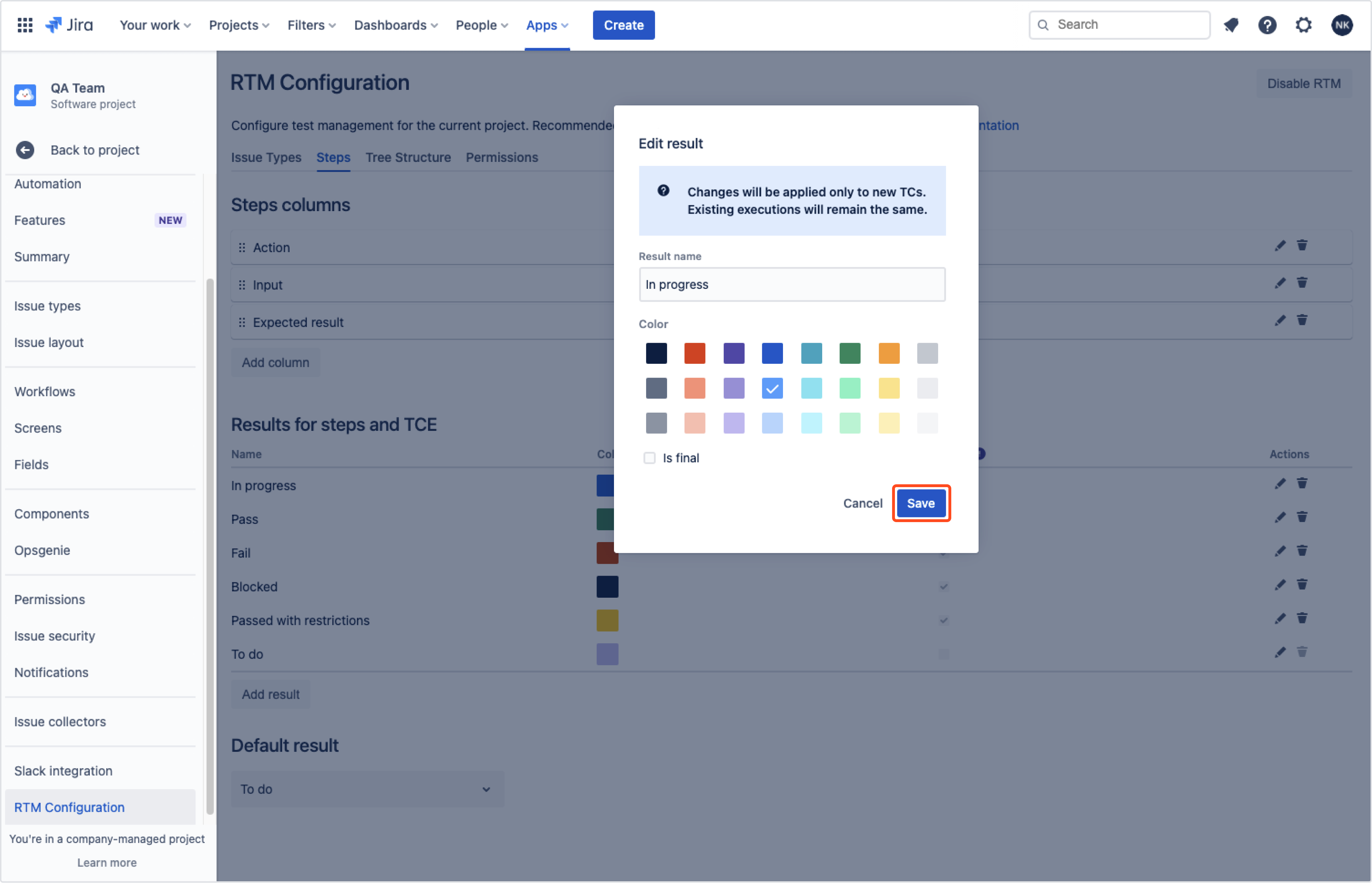 Add more step columns with Requirements and Test Management for Jira app