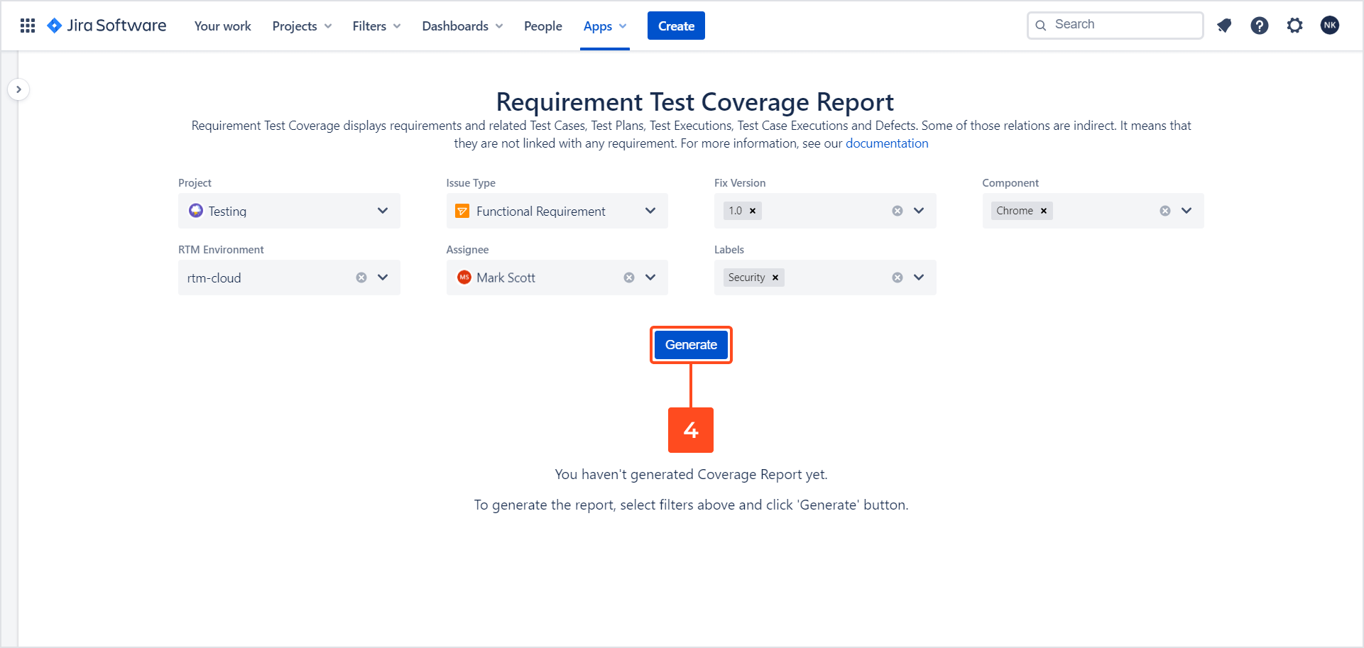 Coverage report with Requirements and Test Management for Jira app