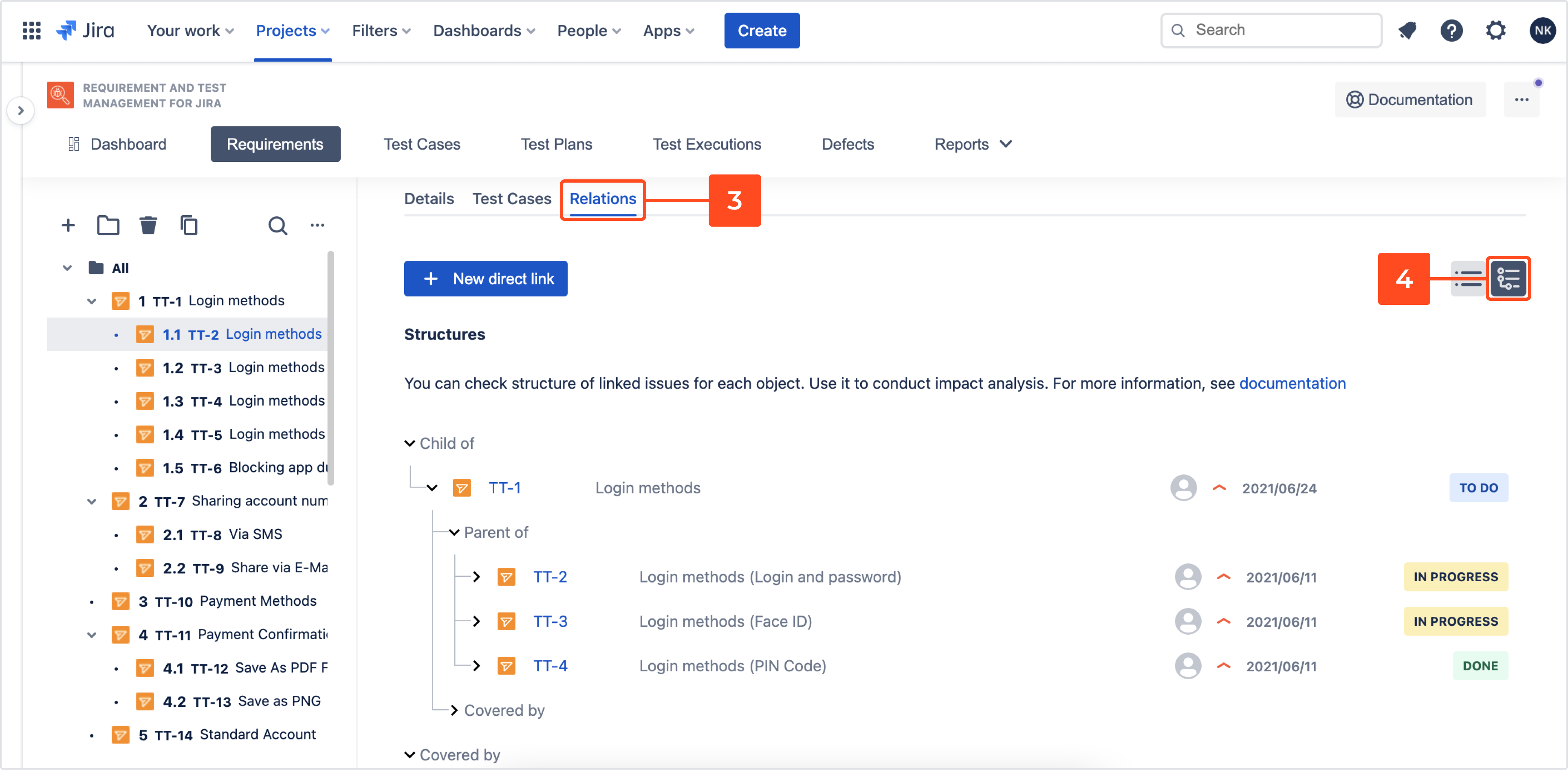 Relations in Requirements and Test Management for Jira