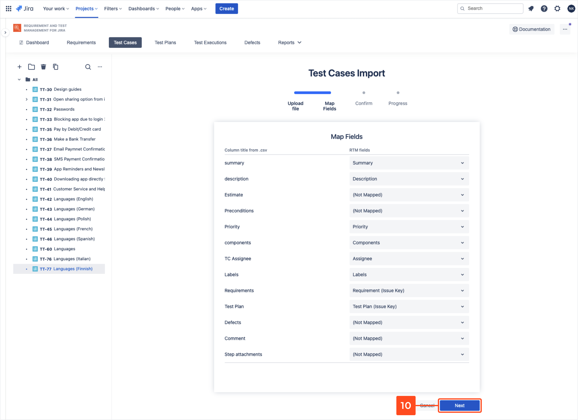 Import Test Cases with Requirements and Test Management for Jira app
