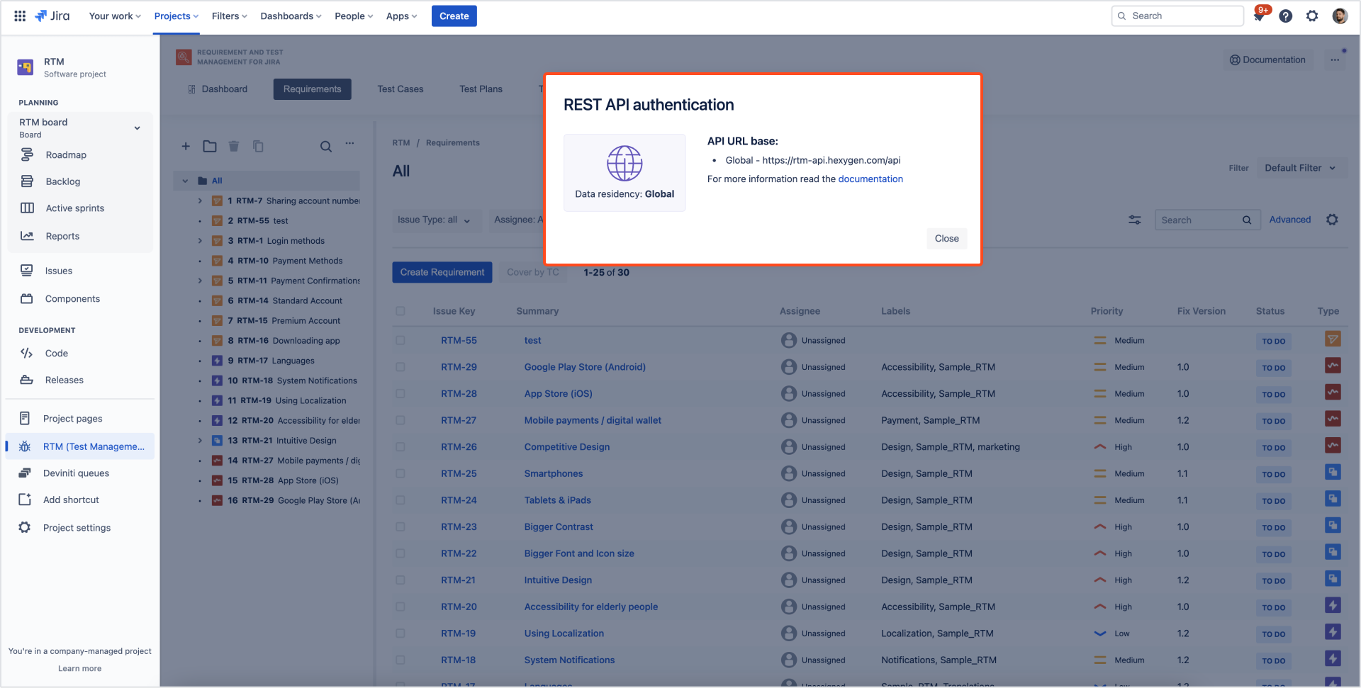 REST API in Requirements and Test Management for Jira app
