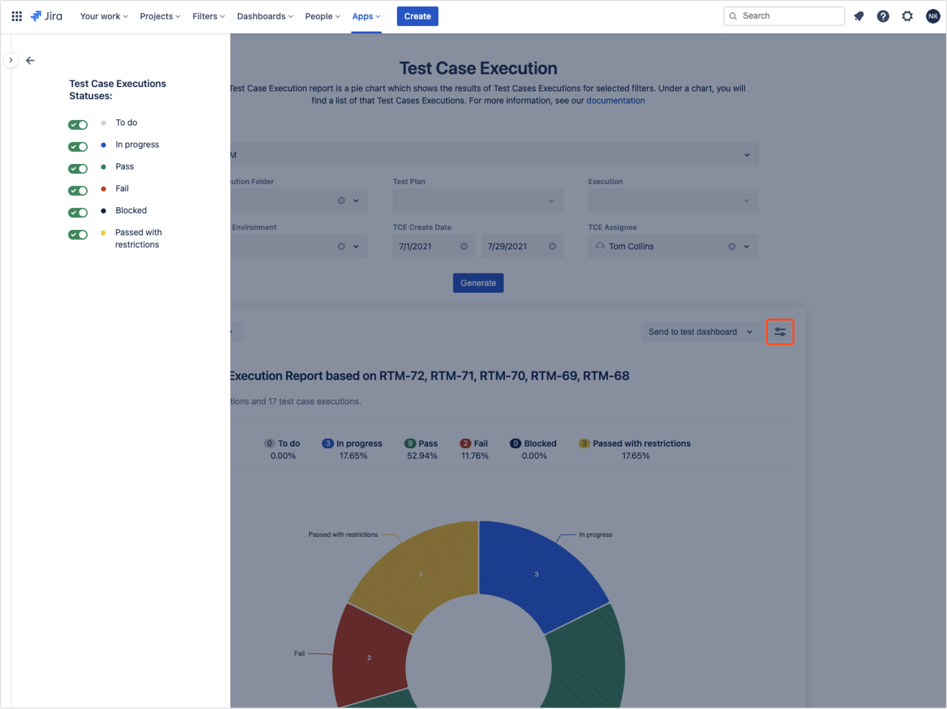 Test Case Executions report with Requirements and Test Management for Jira app