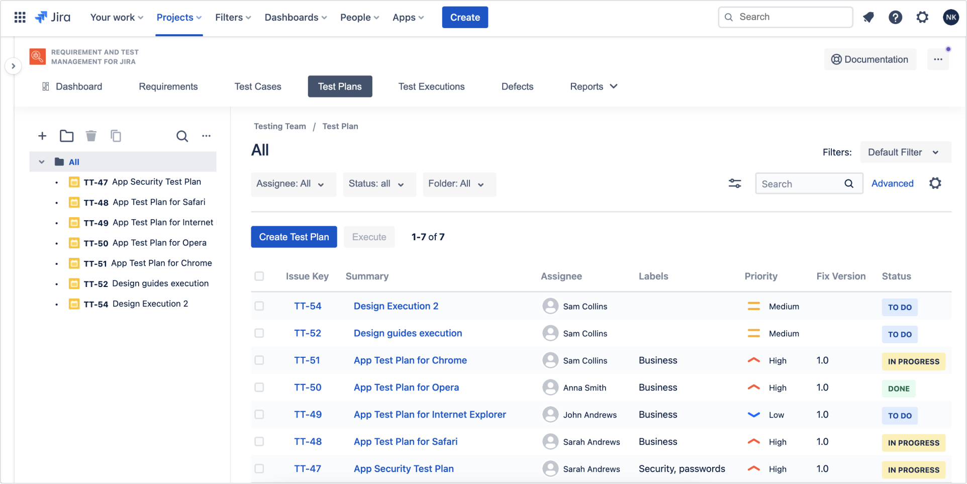 Test Plans with Requirements and Test Management for Jira app