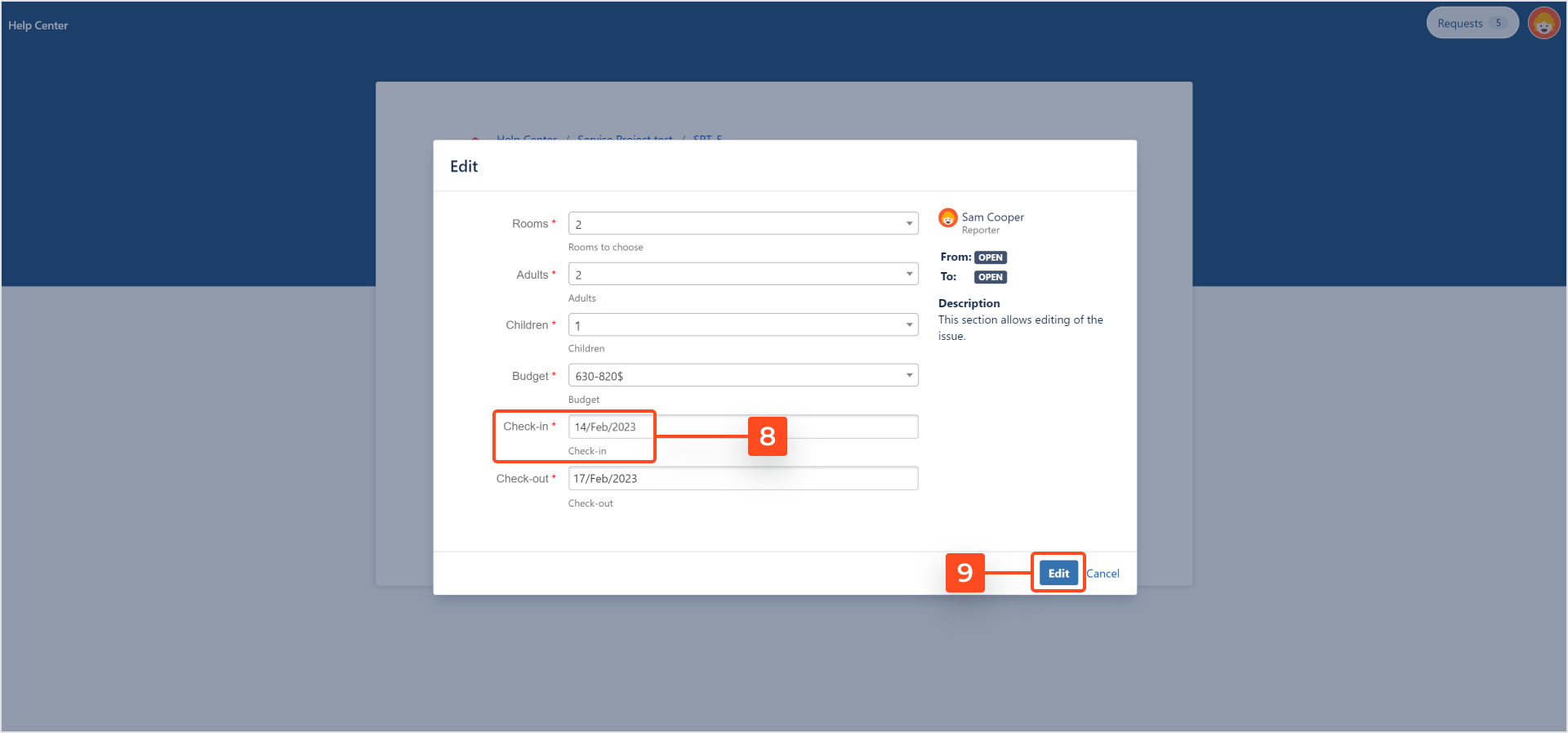 Editing a request with Jira Service Management self service feature