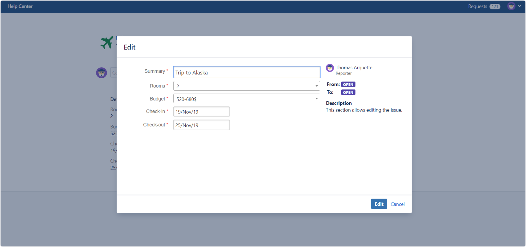 Hide empty fields option on the Customer Portal with Actions for Jira Service Management app