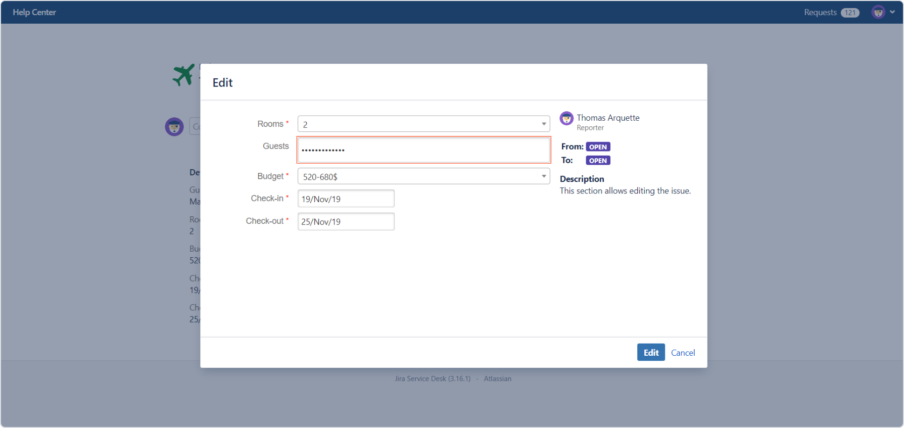 Hide characters option on the Customer Portal with Actions for Jira Service Management app