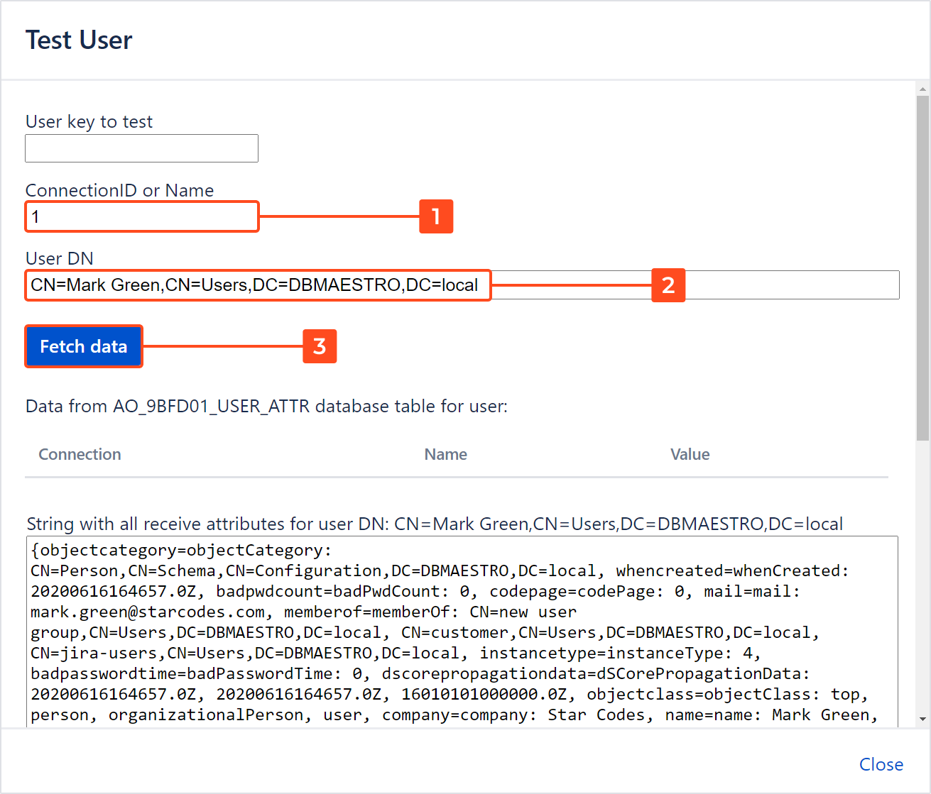 Active Directory Attributes Sync for Jira - Testing user by DN