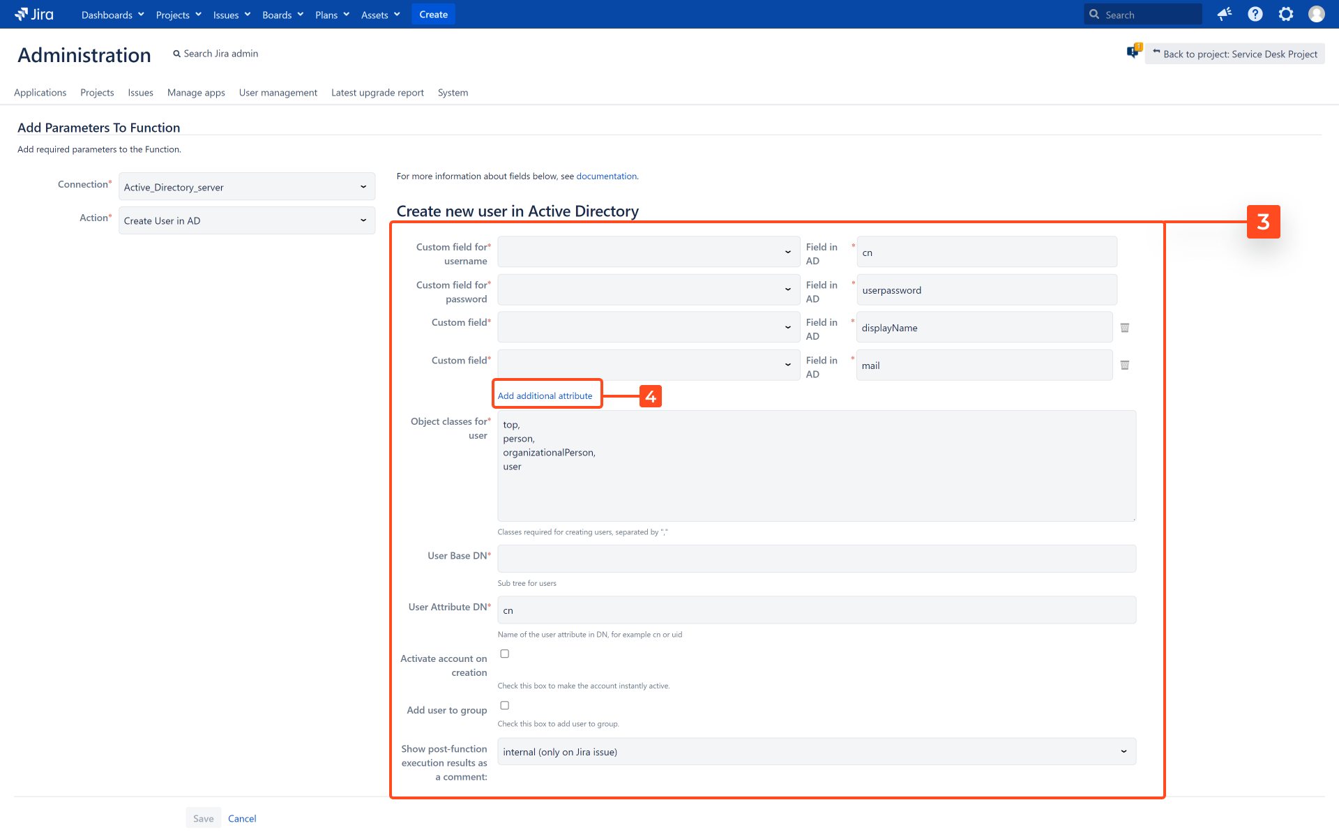 Active Directory Attributes Sync for Jira - Update Data on the LDAP server: Create user in AD