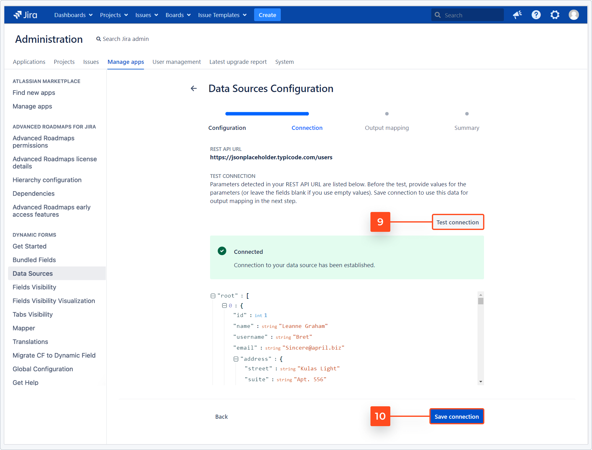 Dynamic Forms for Jira - Bundled Fields Data Sources: Test connection with no additional parameters