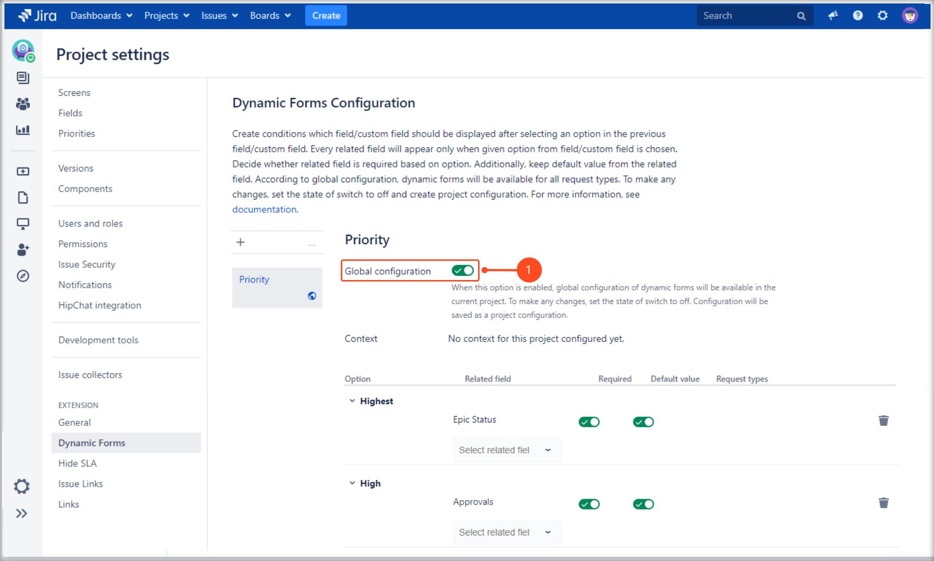 Extension for Jira Service Management: Dynamic Forms Project Configuration