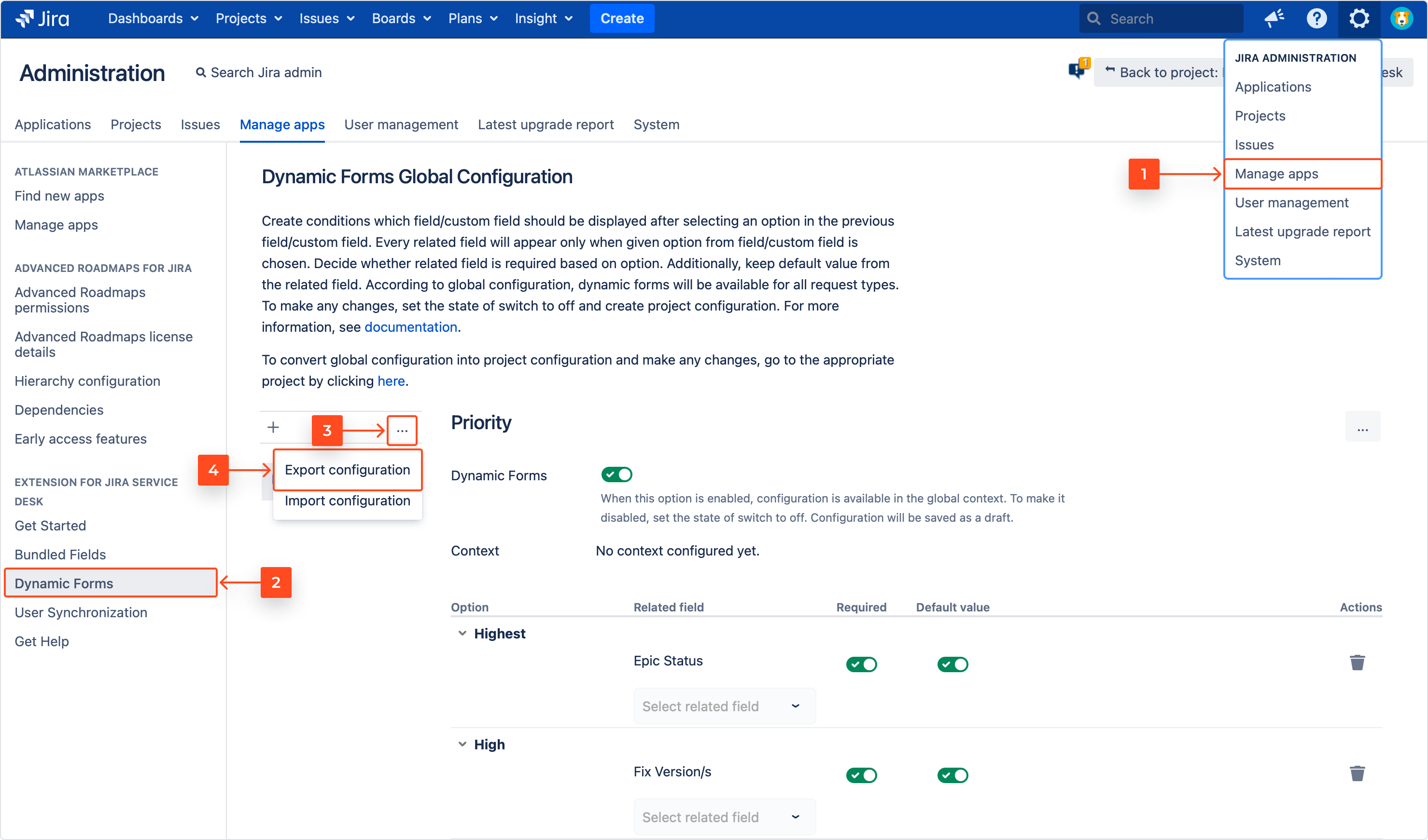Export a Dynamic Forms Global Configuration with Extension for Jira Service Management