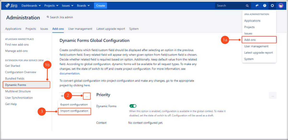 Import a Jira Service Management Dynamic Forms Global Configuration