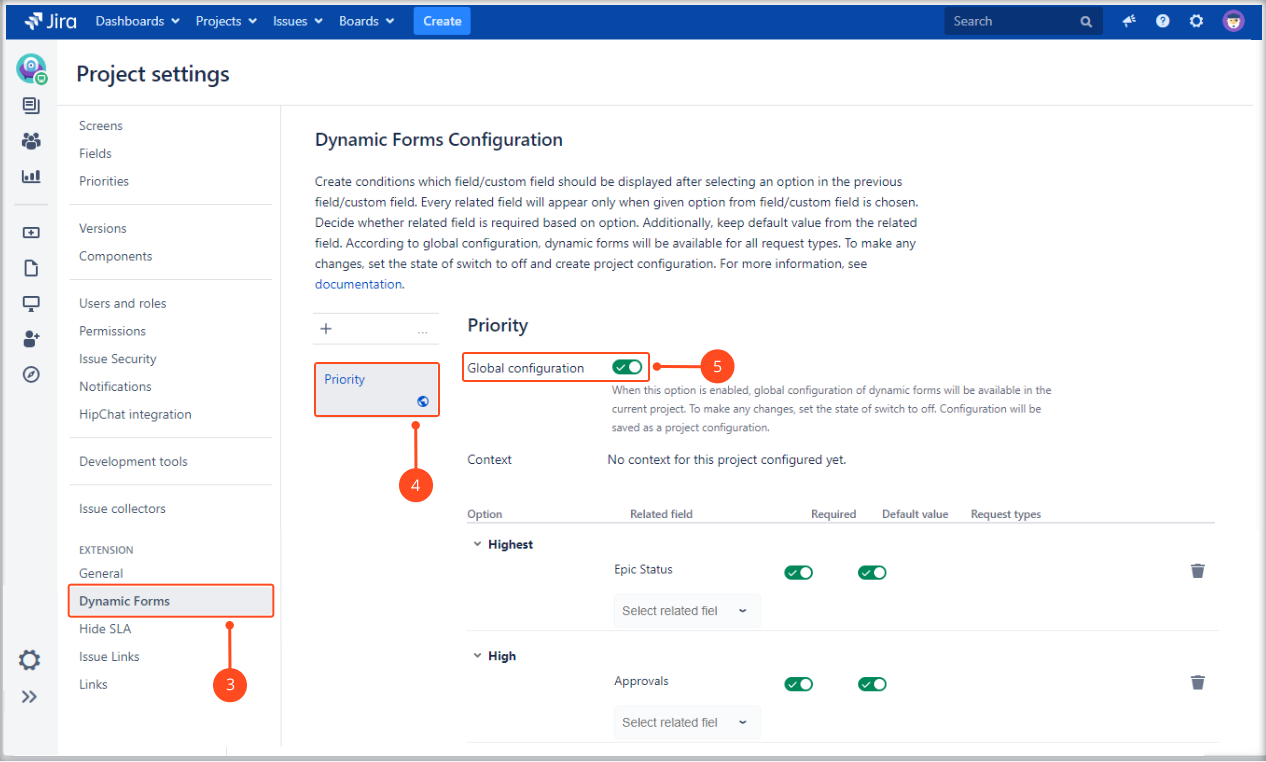 Extension for Jira Service Management: Dynamic Forms Project Configuration
