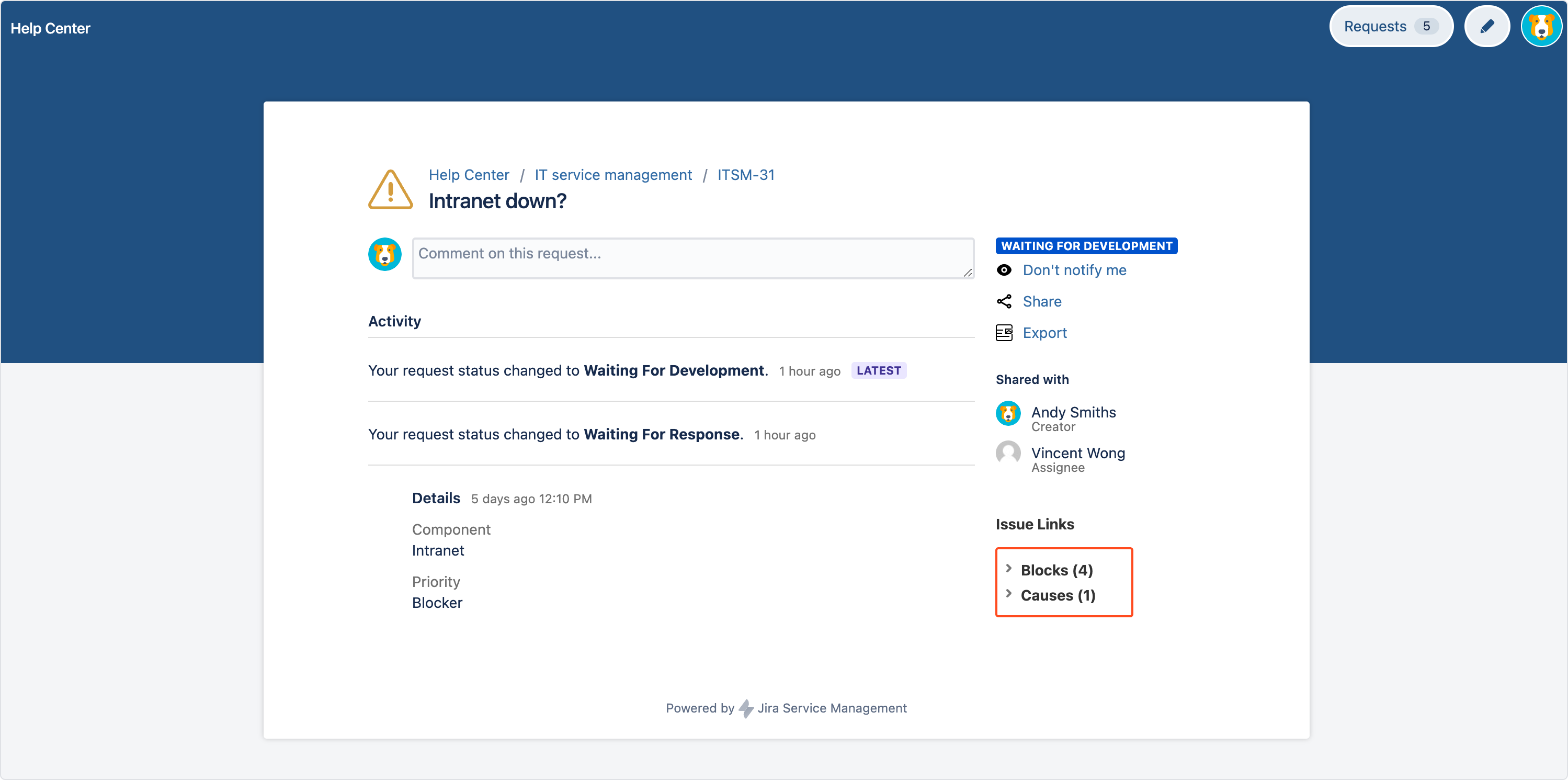 Extension for Jira Service Management - Collapsed linked issues