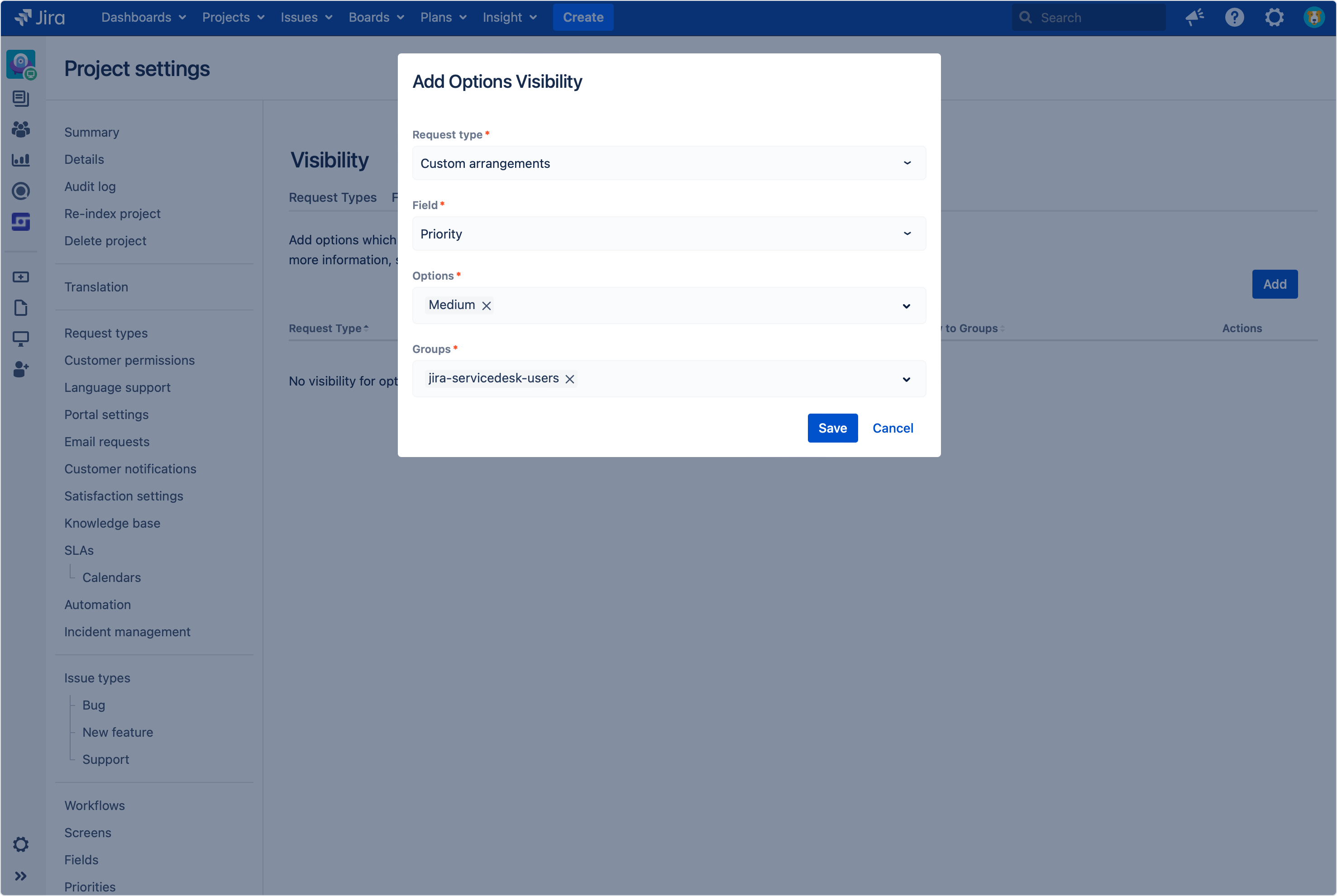 Extension for Jira Service Management - Options visibility