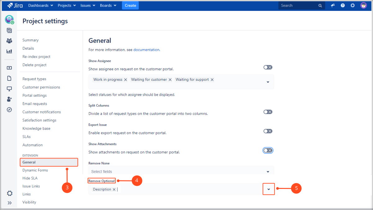 Setting Remove Optional with Extension for Jira Service Management on the Customer Portal by adding specific fields