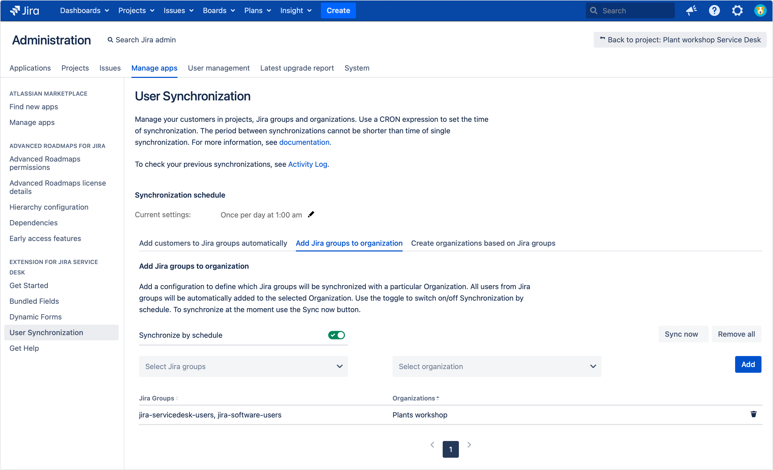 Groups added to Jira Service Management Organizations