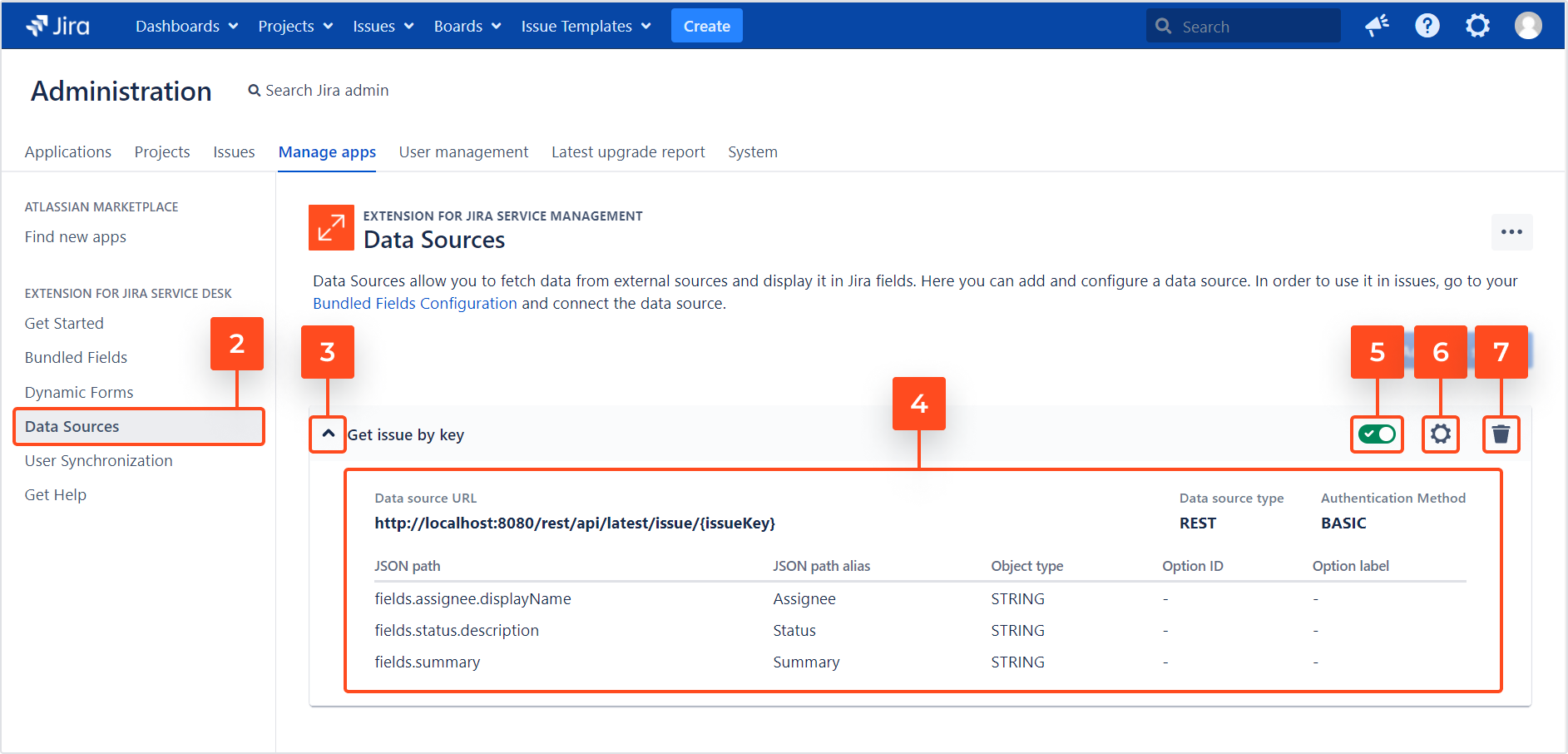 Extension for Jira Service Management - Bundled Fields Data Sources: Updating a data source