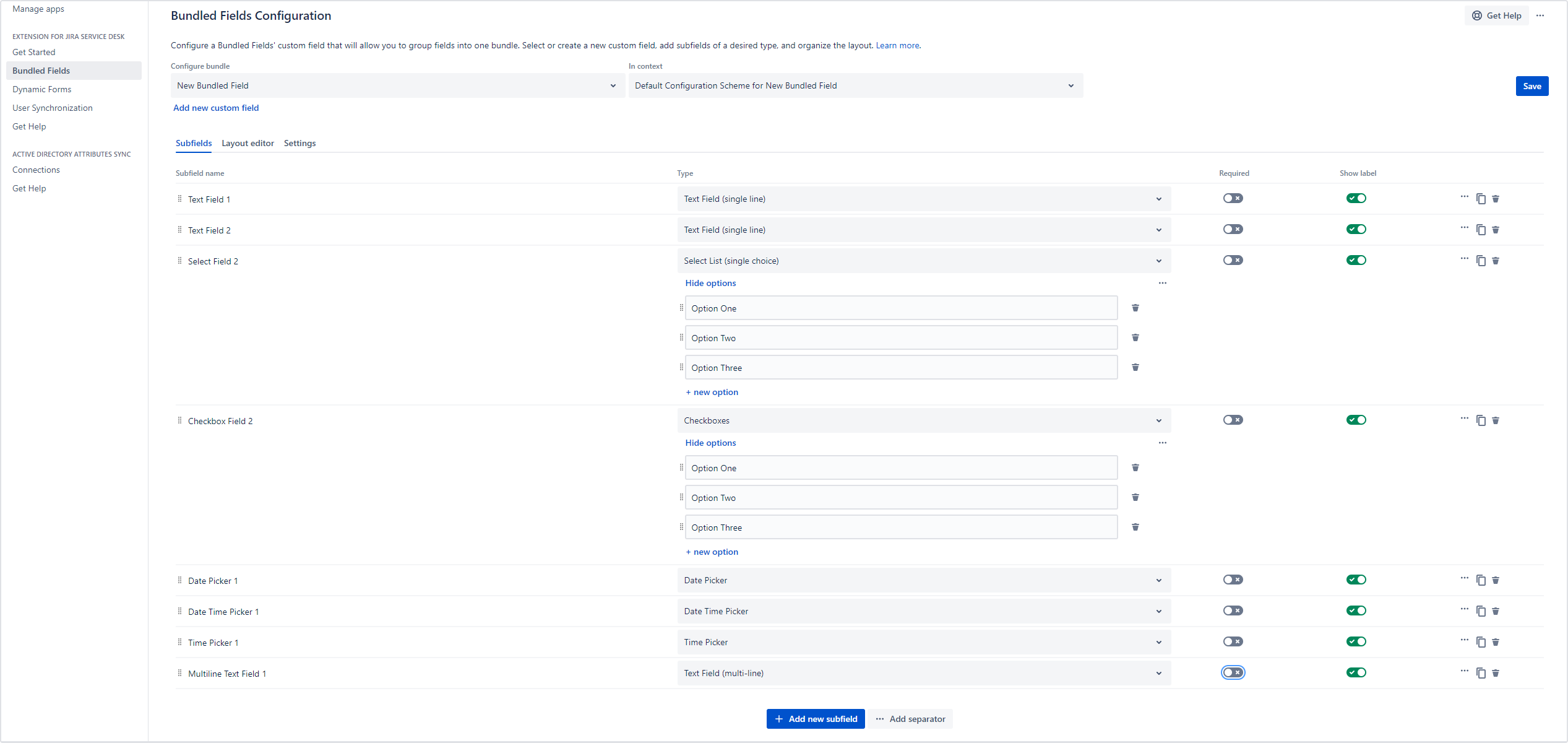 Extension for Jira Service Management - Bundled Field Structure: Configuration
