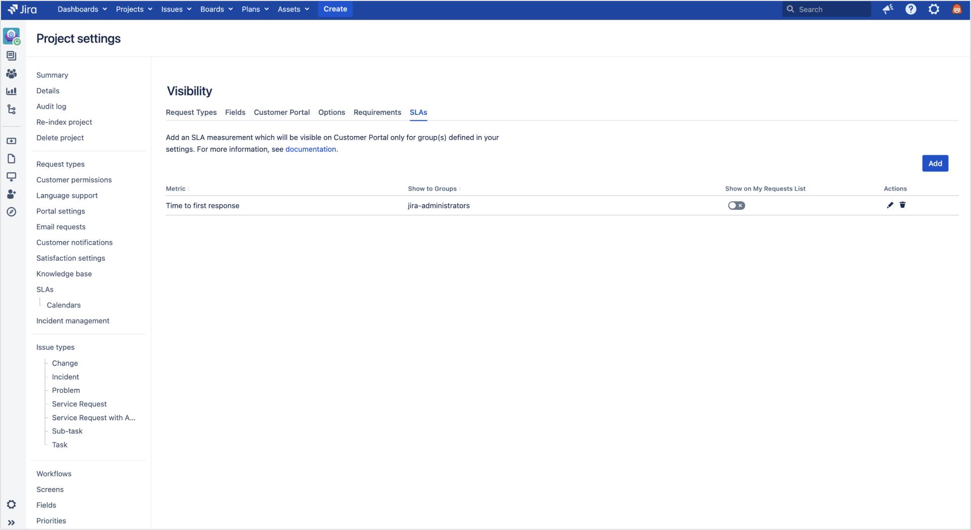 Exemplary configuration of SLAs visibility with Extension for Jira Service Management