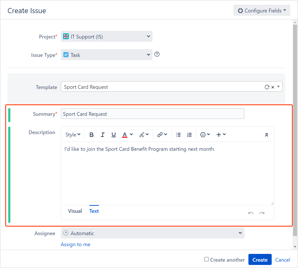Jira Issue Templates - Autofilled fields on the Jira Create issue screen