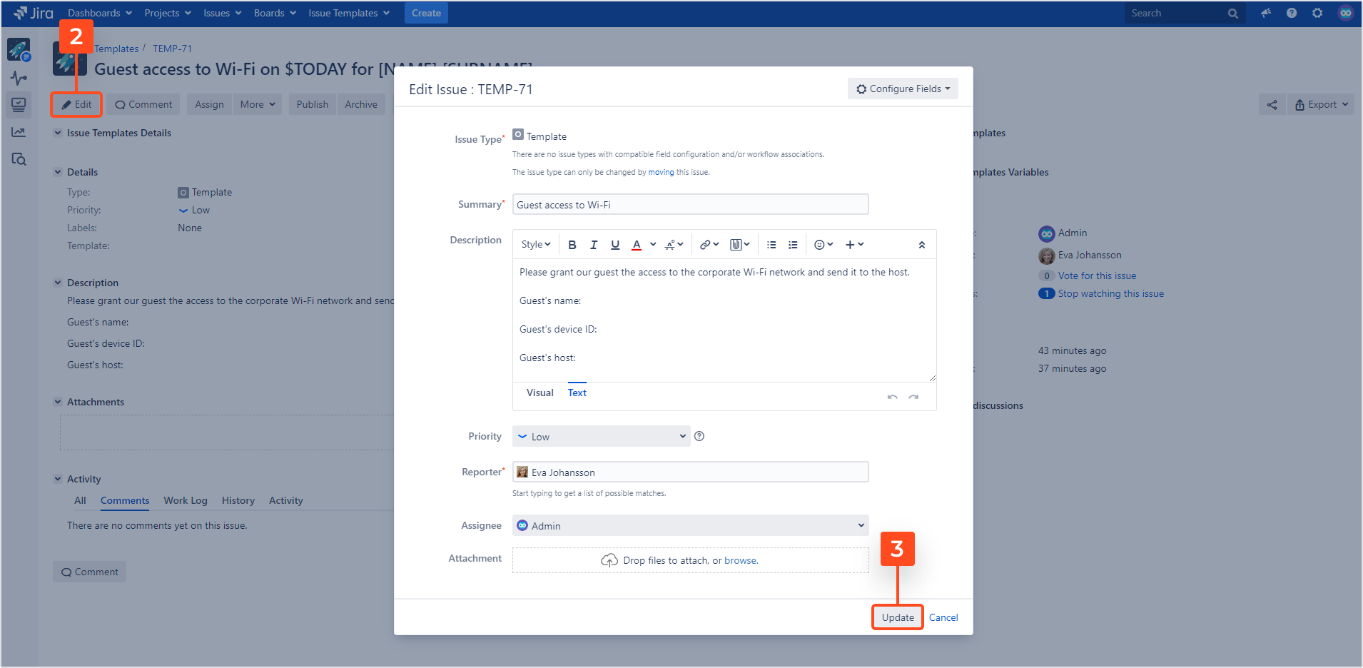 Jira Issue Templates - Edit a template