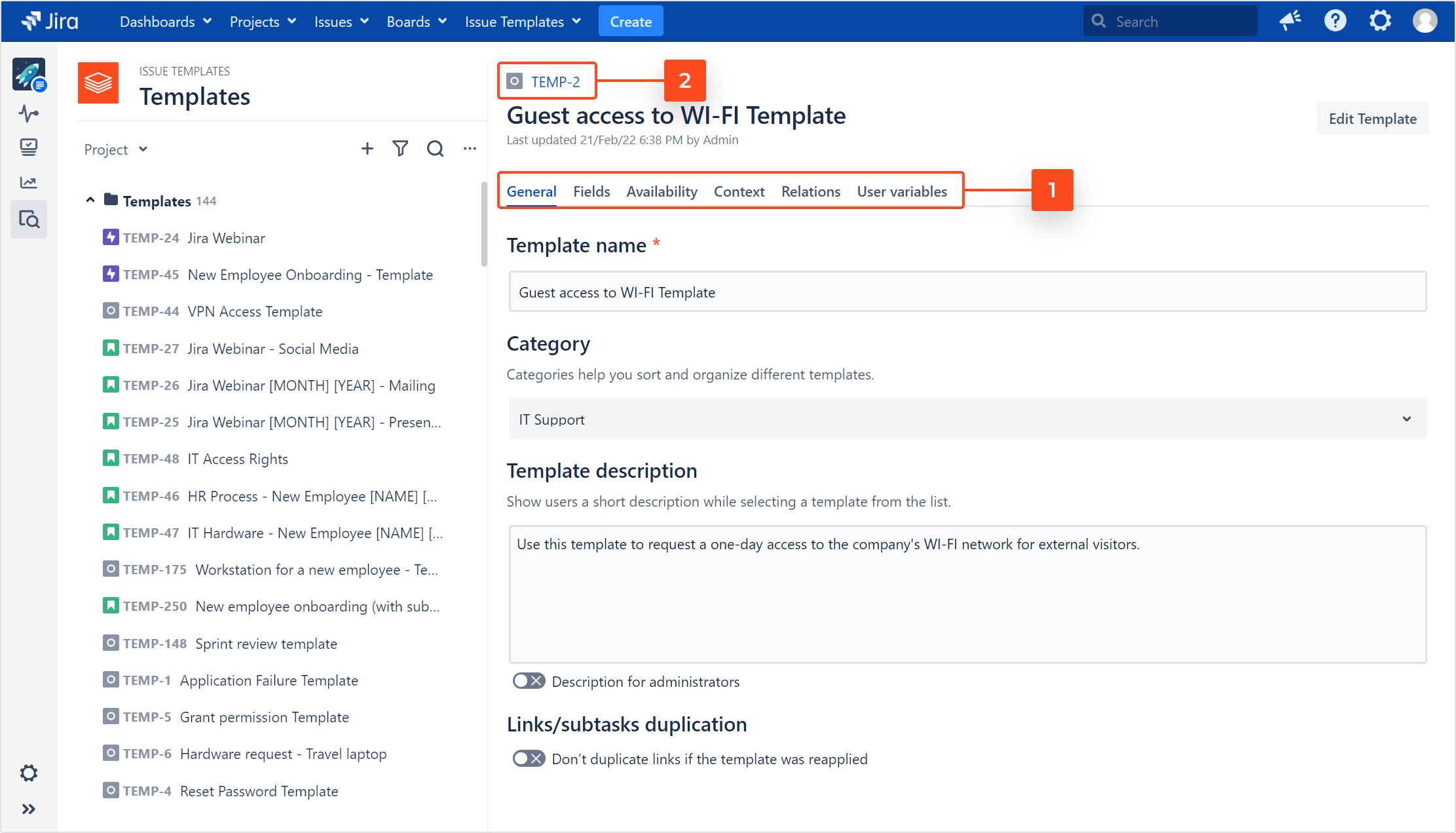 Jira Issue Templates - Issue Templates Details