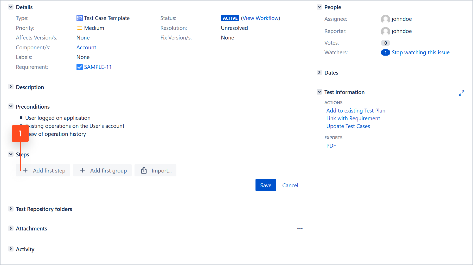 create test case with steps in testflo test management jira