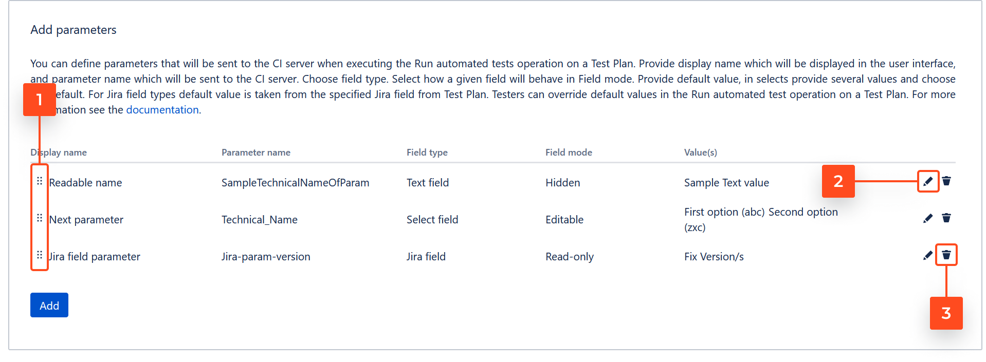 Additional parameters in Run automated tests operation