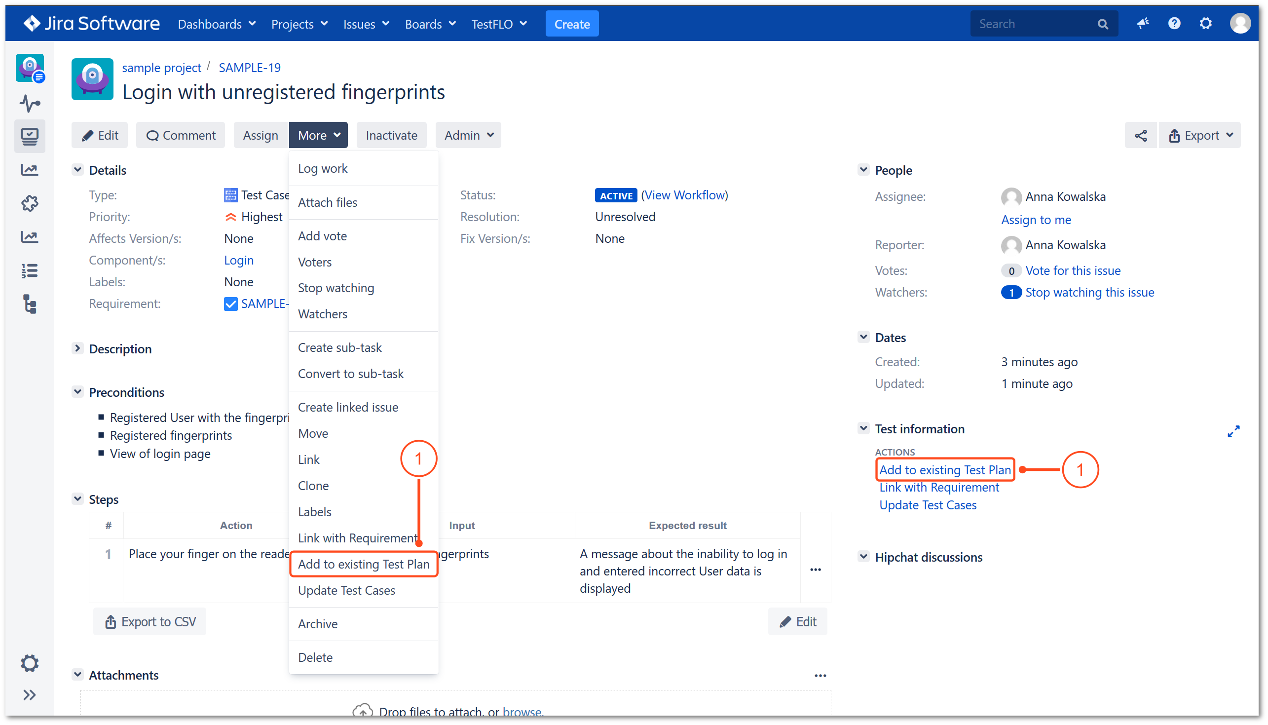 Add to existing Test Plan operation in TestFLO Jira Test Management