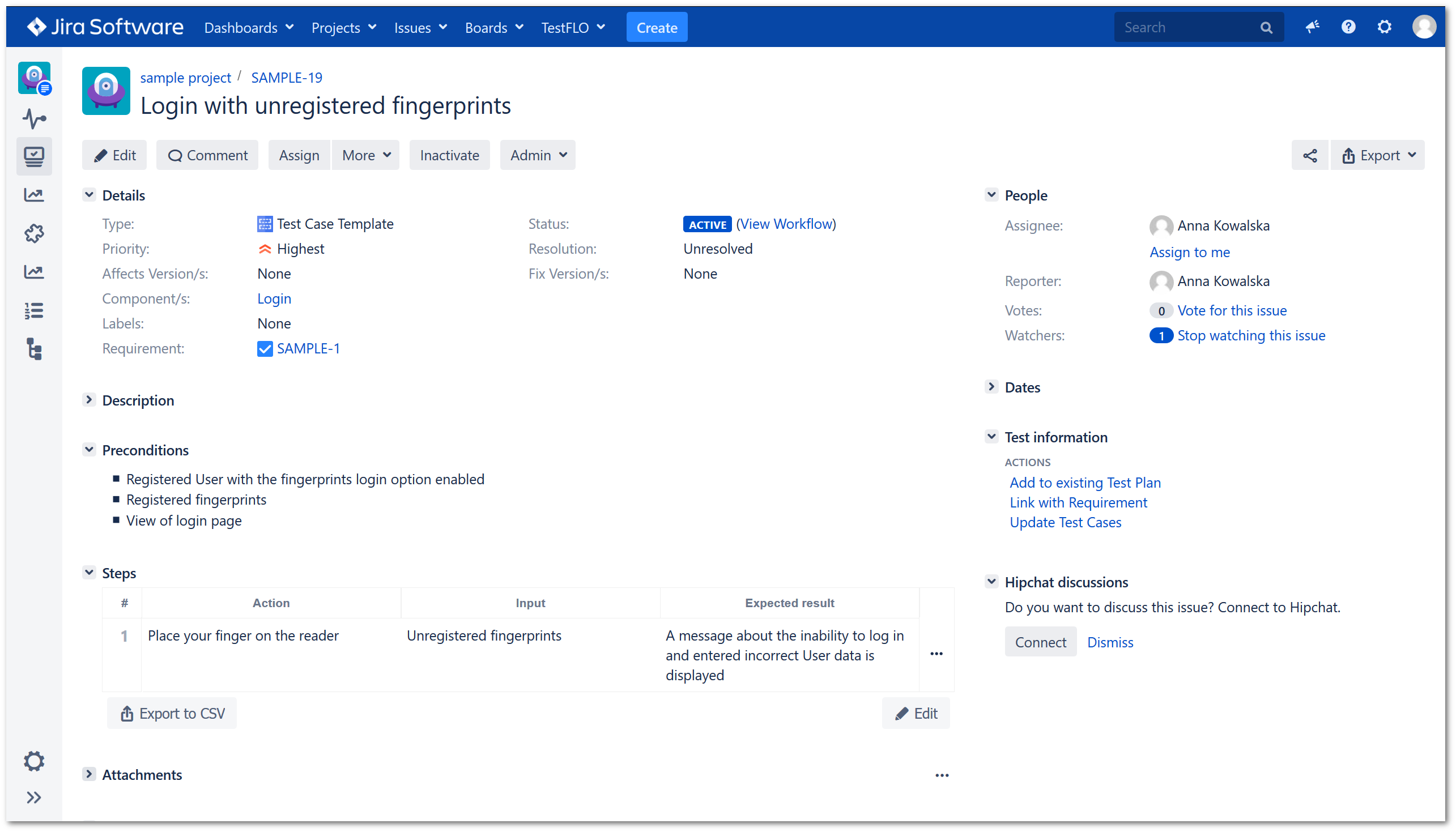 Link with Requirement operation in TestFLO Jira Test Management